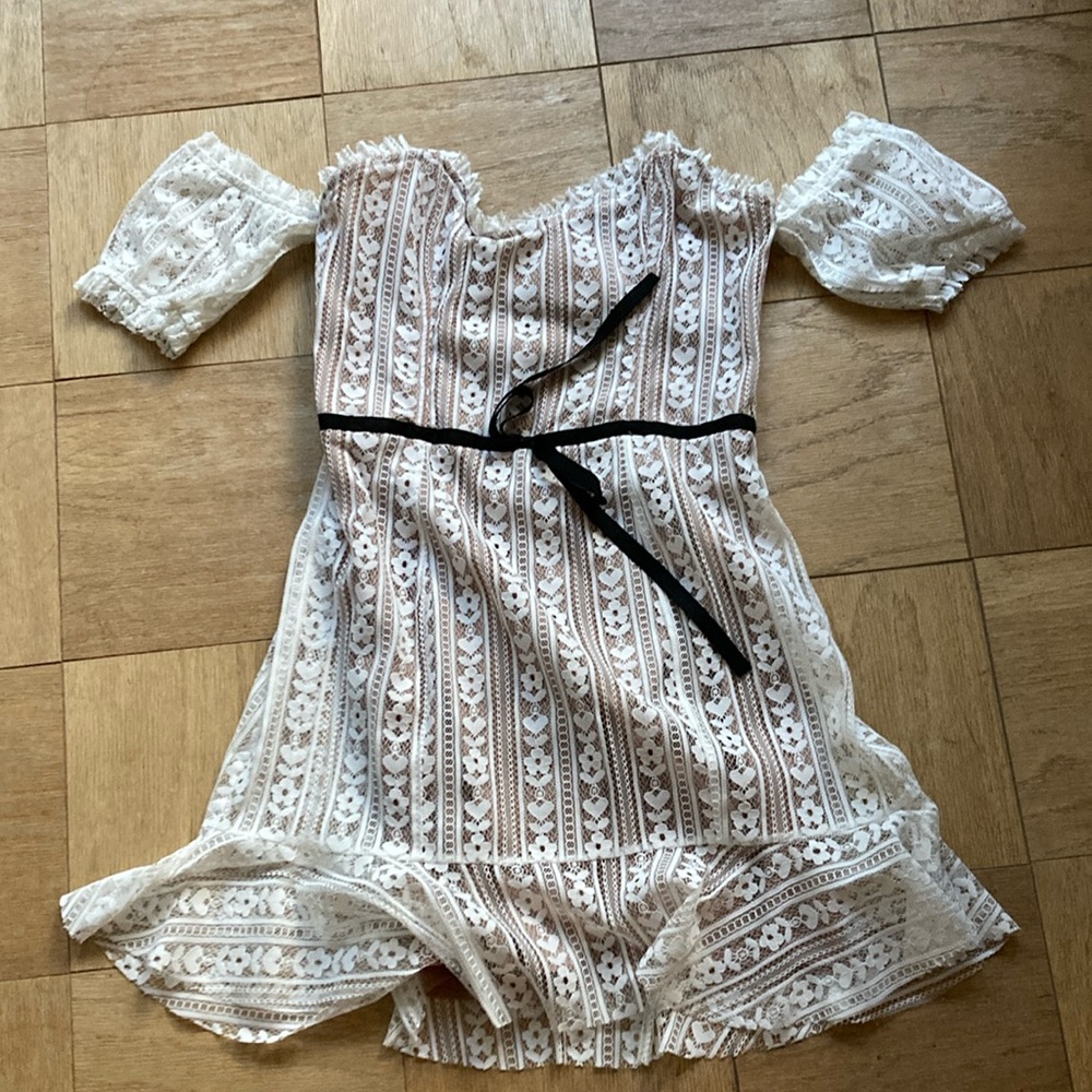 For Love And Lemons Cream Mini Sundress with Sweetheart Neckline